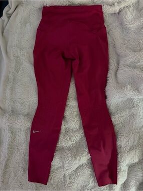 Nike Maroon Performance Leggings with Reflective Swoosh